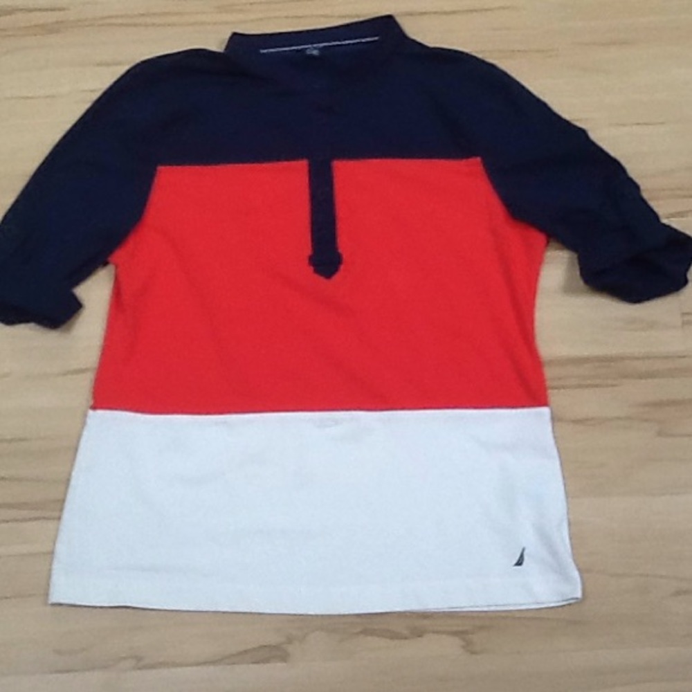 Nautica 3/4 Sleeve Red/ White/ Navy Blue Pullover - Picture 2 of 8